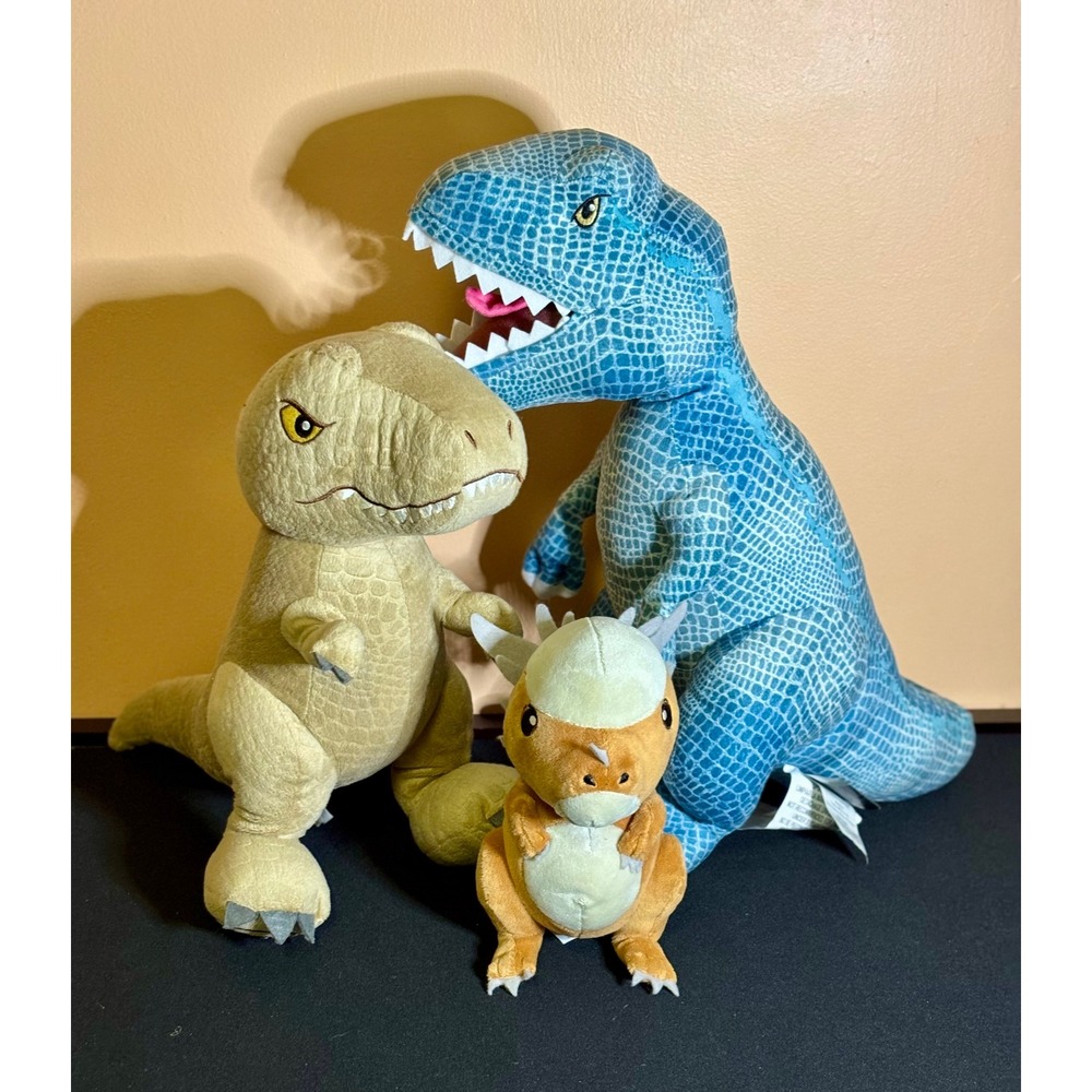 Jurassic World Plush Dinosaur Bundle Blue Raptor T-Rex Stygimoloch 3 Piece Set